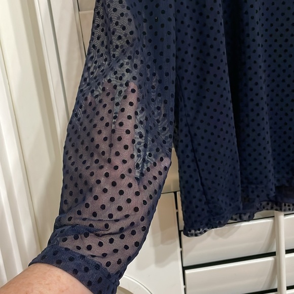 Chico’s Size 2, 12/14 Navy Blue with Sheer Long Sleeve Top - Picture 3 of 4